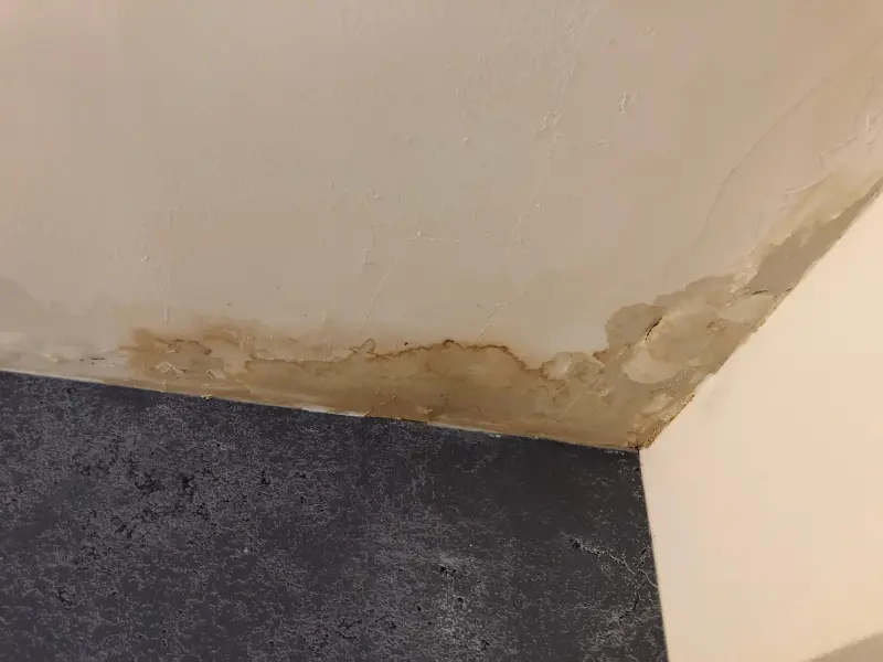 Water damage stain on ceiling corner
