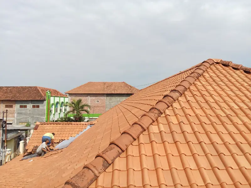Clay tile roofs in a residential neighborhood