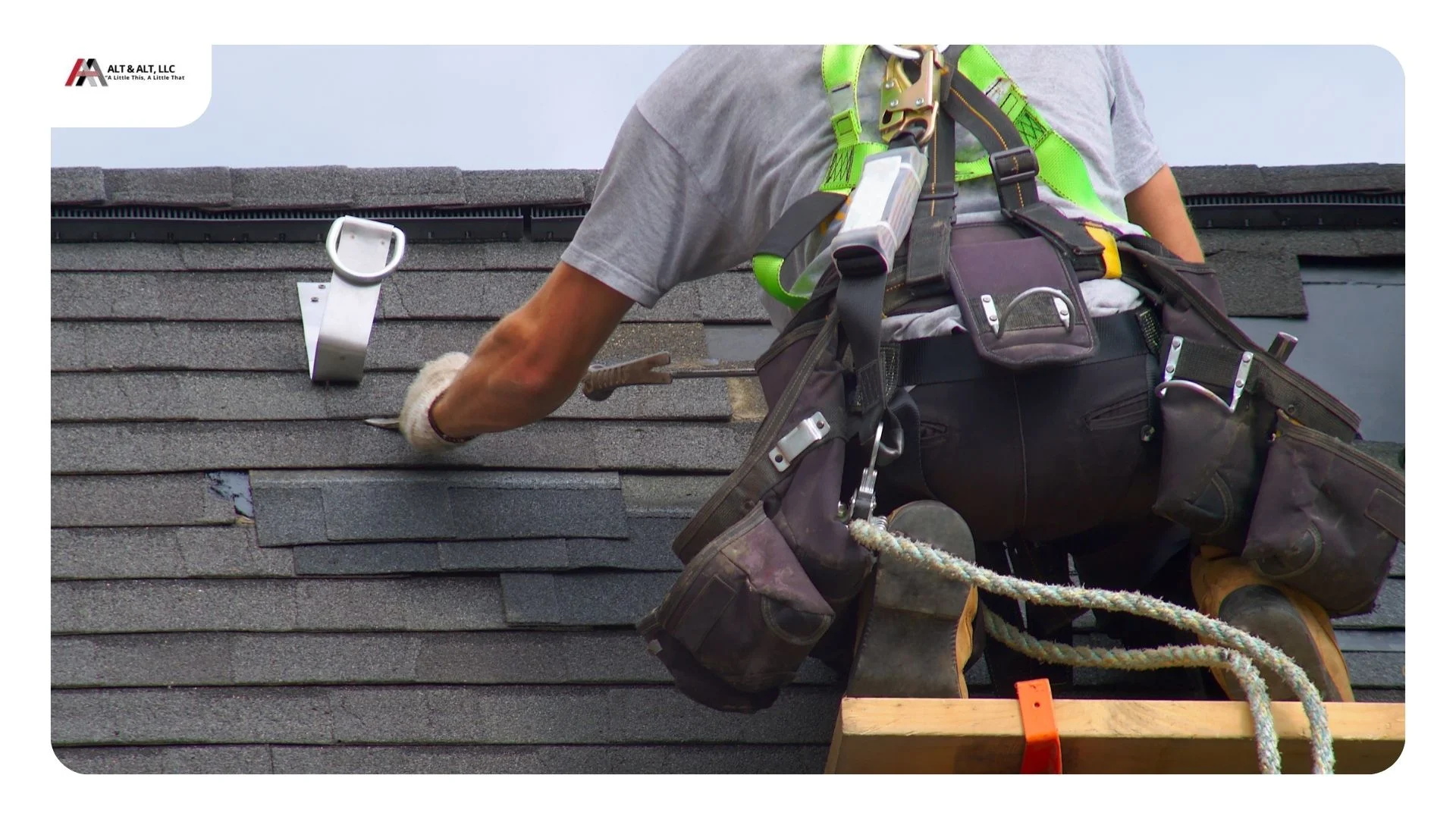 Emergency tarp secured over storm-damaged shingles on a home in Summit County, Ohio
