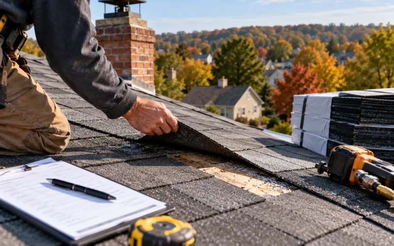 Autumn Rooftop Shingle Inspection